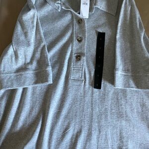 Gray Polo Shirt with Button Detail